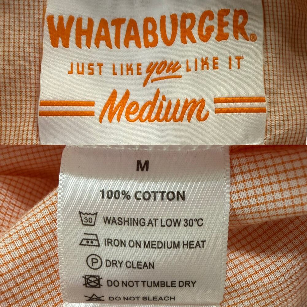 Whataburger Embroidered Guayabera Short Sleeve Shirt Mens Medium Orange Check - Picture 8 of 9